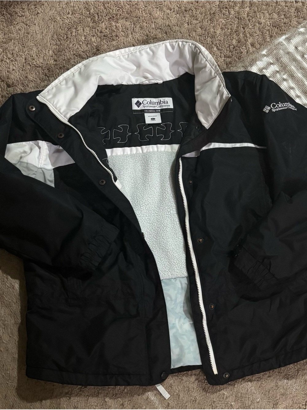 Columbia Black and White Fleece-Lined Raincoat